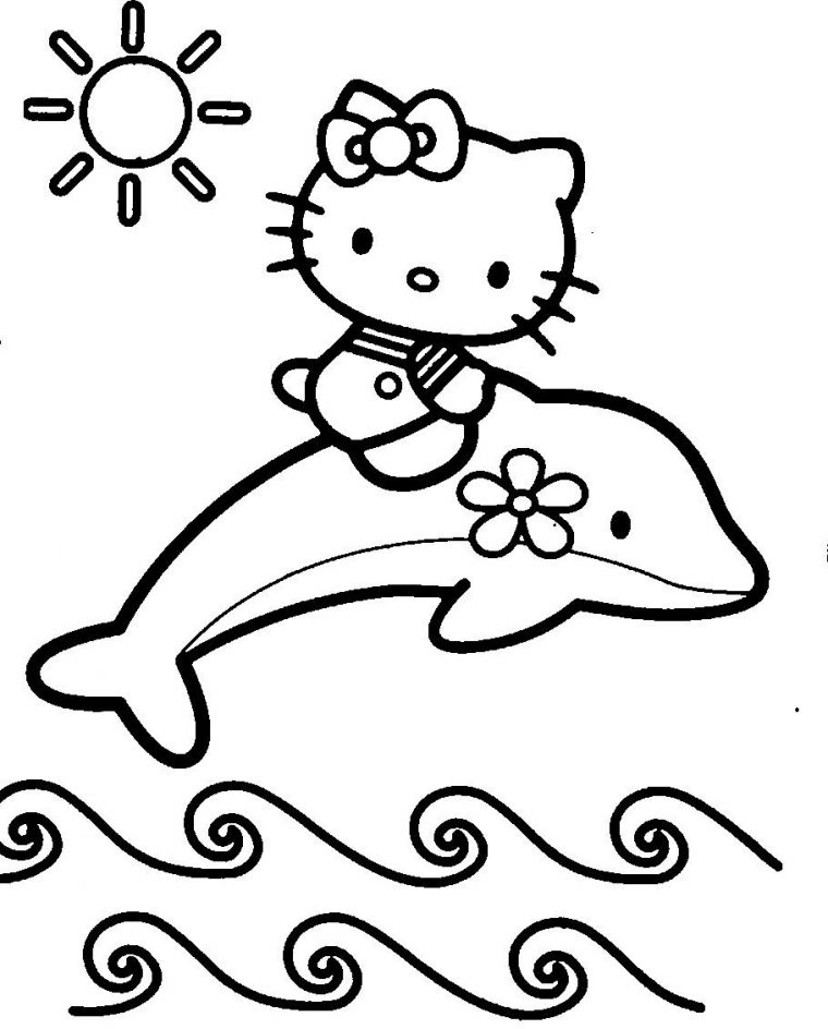 Hello Kitty With Dolphins Coloring Page | Hello Kitty destiné Hello Kitty À Dessiner