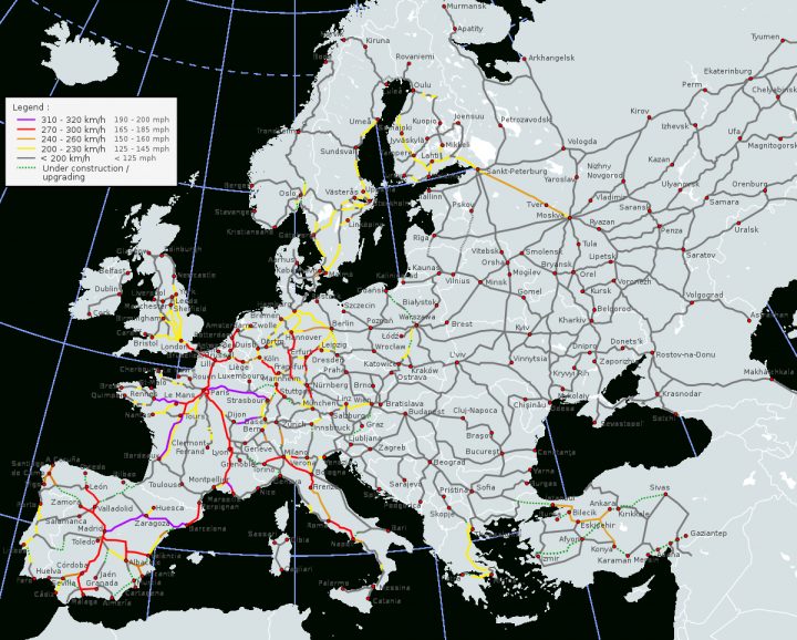 High-Speed Rail In Europe – Wikipedia à Carte Europe 2017