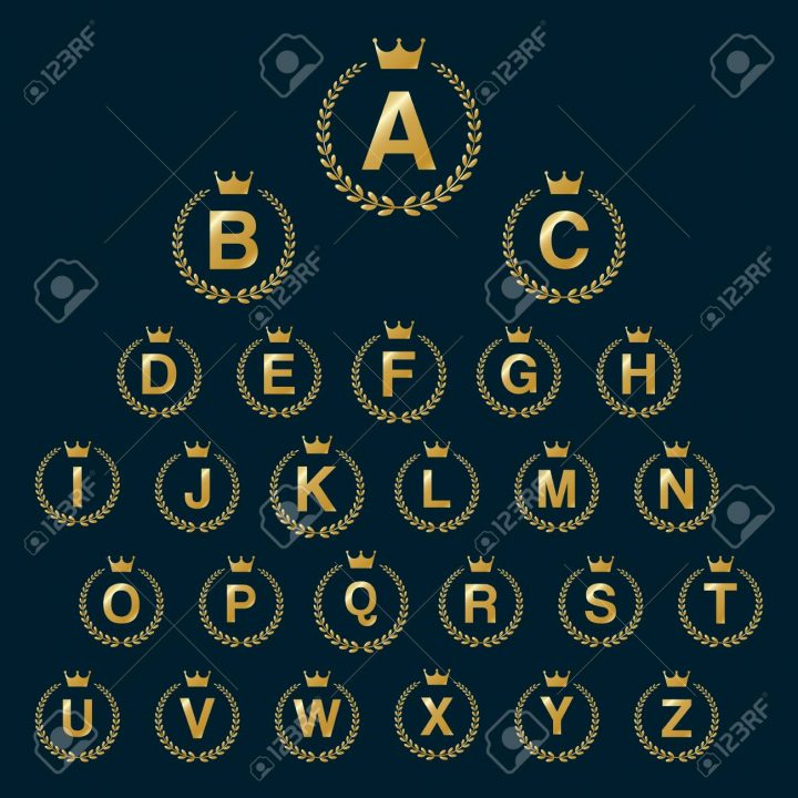 Icône De Couronne De Laurel Avec Des Lettres De L'alphabet Majuscule.  Éléments De Modèle Golden Font Design – Lettre A À Z dedans Modele Alphabet Majuscule