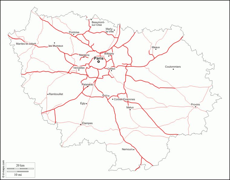 Île-De-France : Carte Géographique Gratuite, Carte intérieur Carte France Vierge Villes