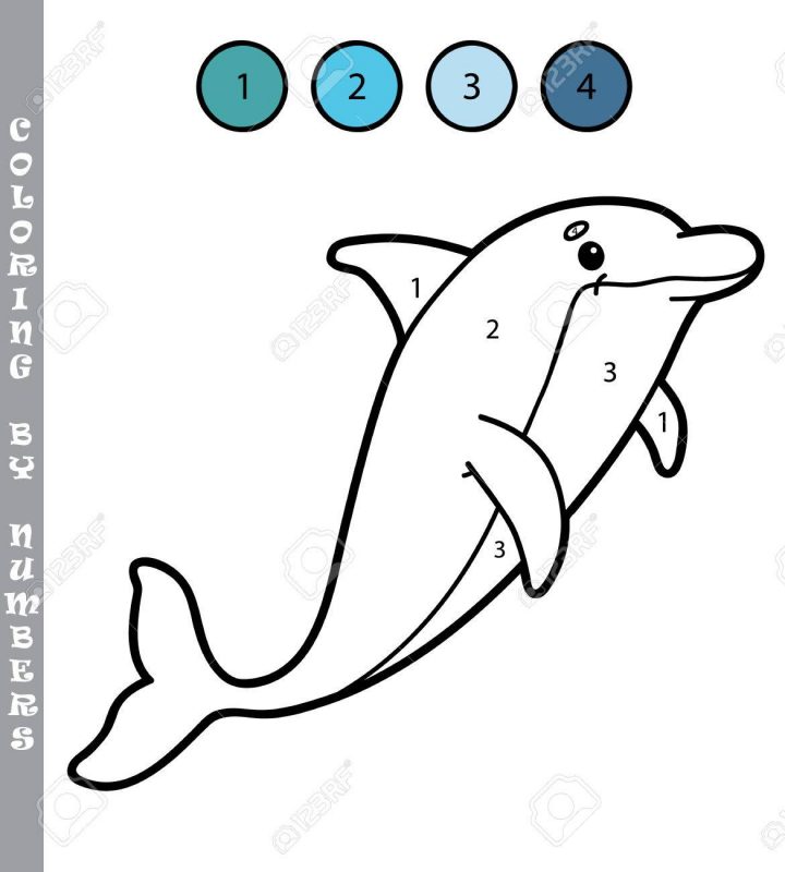 Illustration Coloriage Par Numéros Jeu Éducatif Avec Dessin Animé Dauphin  Pour Les Enfants pour Dessin De Dauphin À Colorier