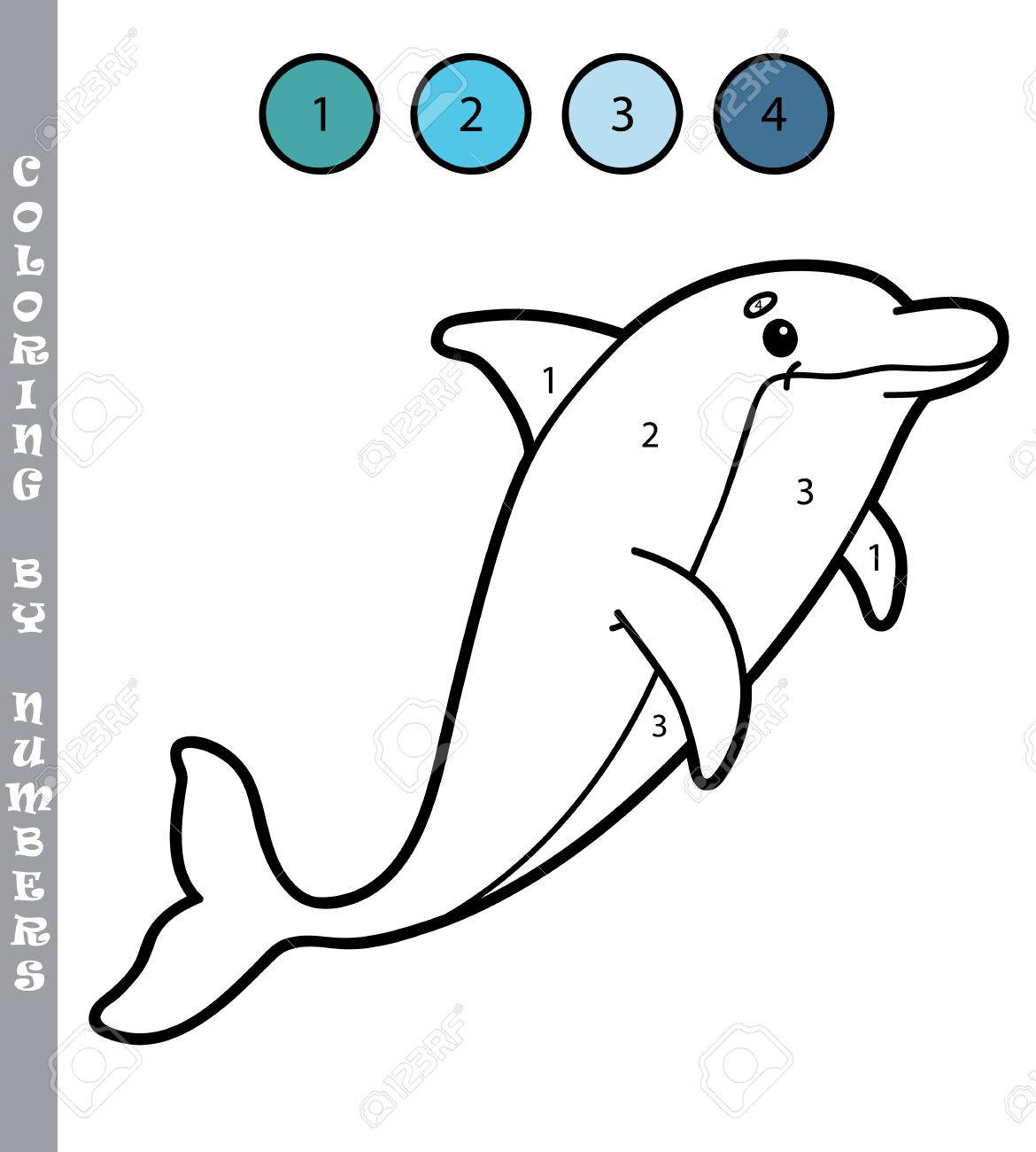 Illustration Coloriage Par Numéros Jeu Éducatif Avec Dessin Animé Dauphin  Pour Les Enfants pour Dessin De Dauphin À Colorier 