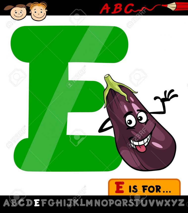 Illustration De Dessin Animé De La Capitale Lettre E De L'alphabet À  L'aubergine Pour Les Enfants Education destiné Dessin Lettre E