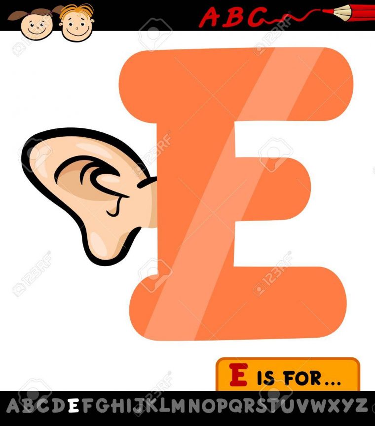 Illustration De Dessin Animé De La Capitale Lettre E De L'alphabet Avec  L'oreille Pour Les Enfants Education encequiconcerne Dessin Lettre E