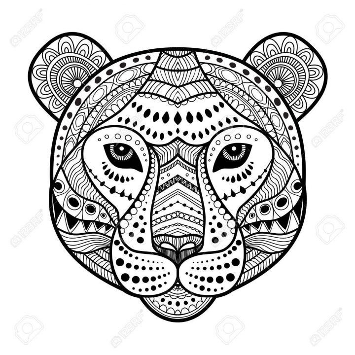 Illustration De Style Art Tête Zen Tigre, Imprimer En Noir Et Blanc.  Coloriage Adulte tout Image Zen A Imprimer