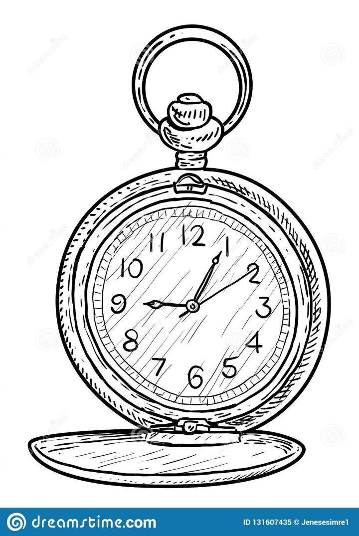 Illustration D'horloge De Poche, Dessin, Gravure, Encre à Dessin D Horloge