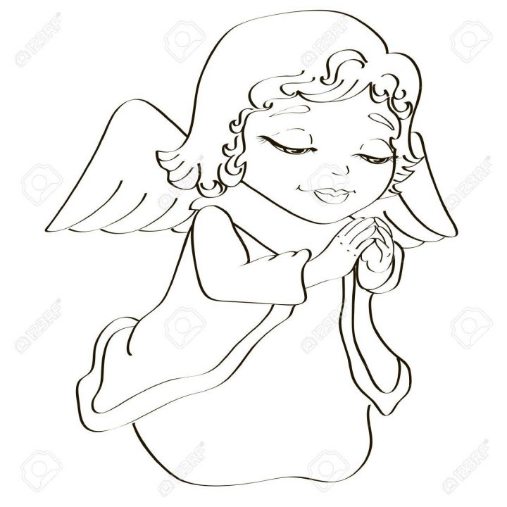 Illustration En Noir Et Blanc Du Petit Ange De Noël À Colorier pour Ange A Colorier