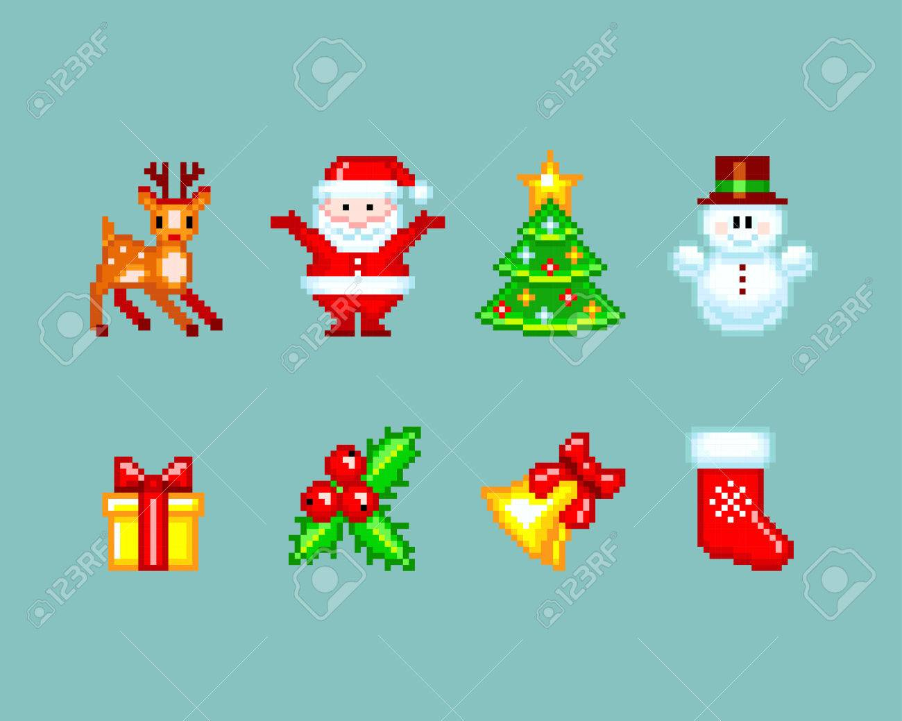 Illustration Of Christmas Elements In Pixel-Art Style encequiconcerne Pixel Art De Noël