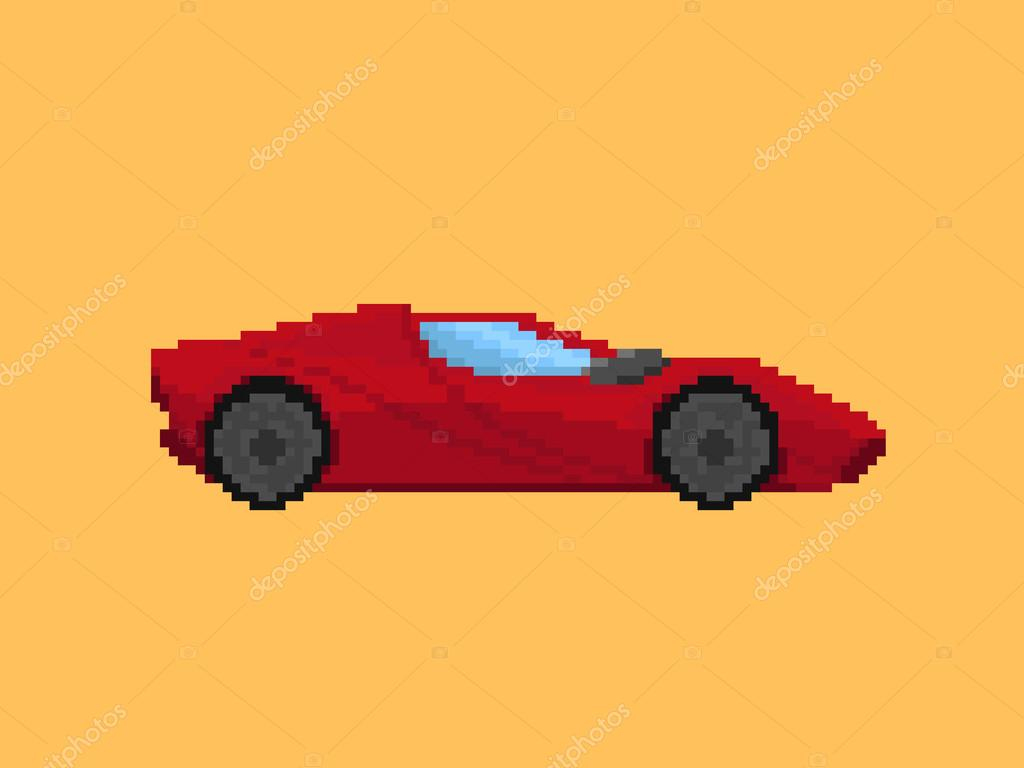 Illustration Of Red Sport Car In Pixel Art Style — Stock pour Voiture Pixel Art 