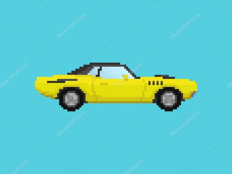 Illustration Of Yellow Sport Car In Pixel Art Style — Stock intérieur Voiture Pixel Art