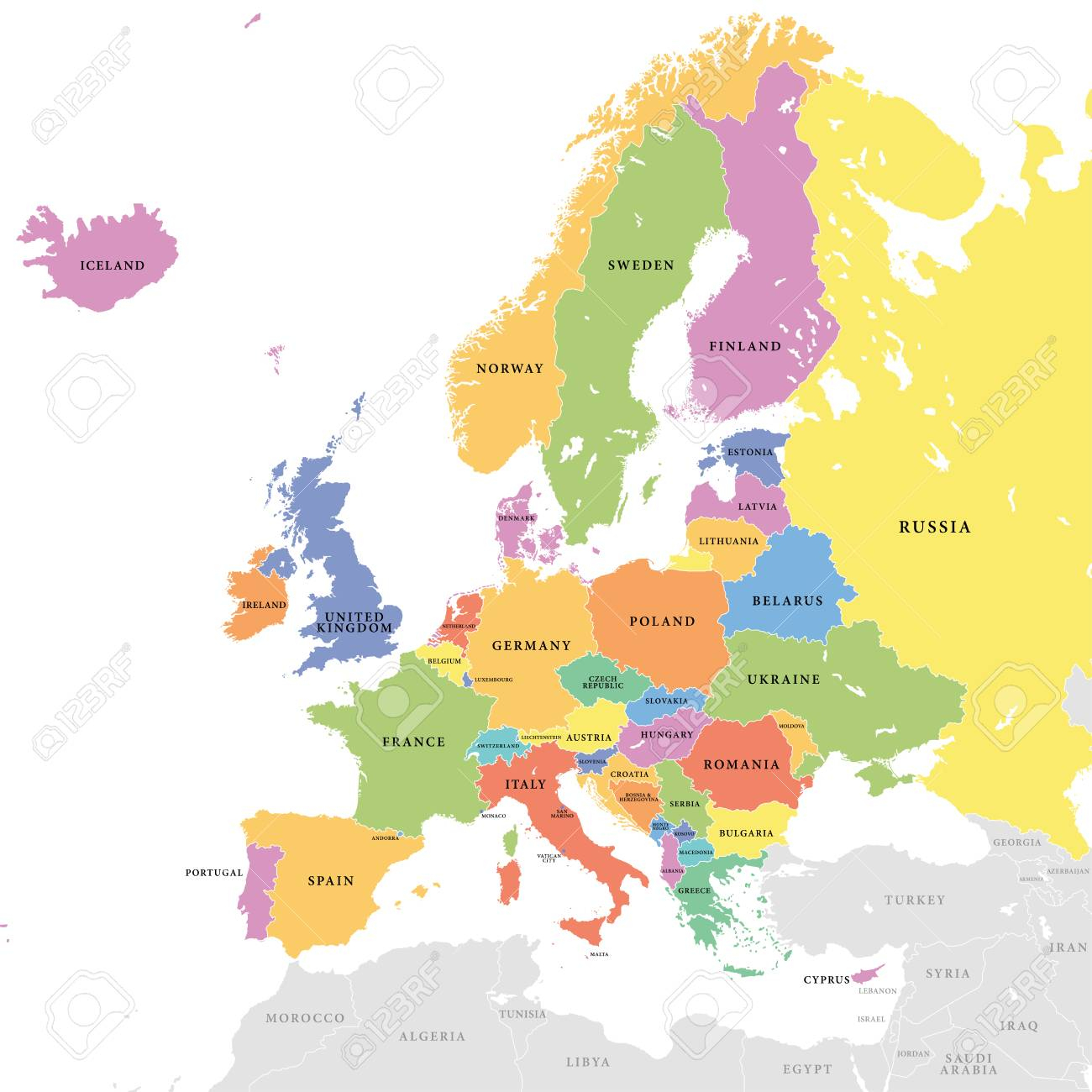 Illustration Vectorielle D&amp;#039;une Carte De L&amp;#039;europe Colorée Avec Les Pays  Européens Colorés Et Les Pays Extraeuropéens Gris à Carte De L Europe Avec Pays 
