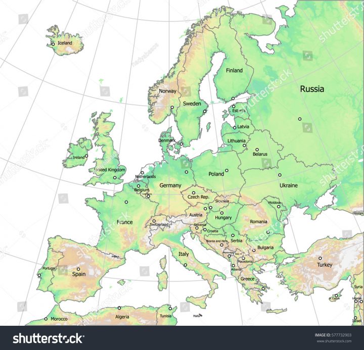 Image Vectorielle De Stock De Carte De L'altitude De L à Carte Europe Pays Capitales