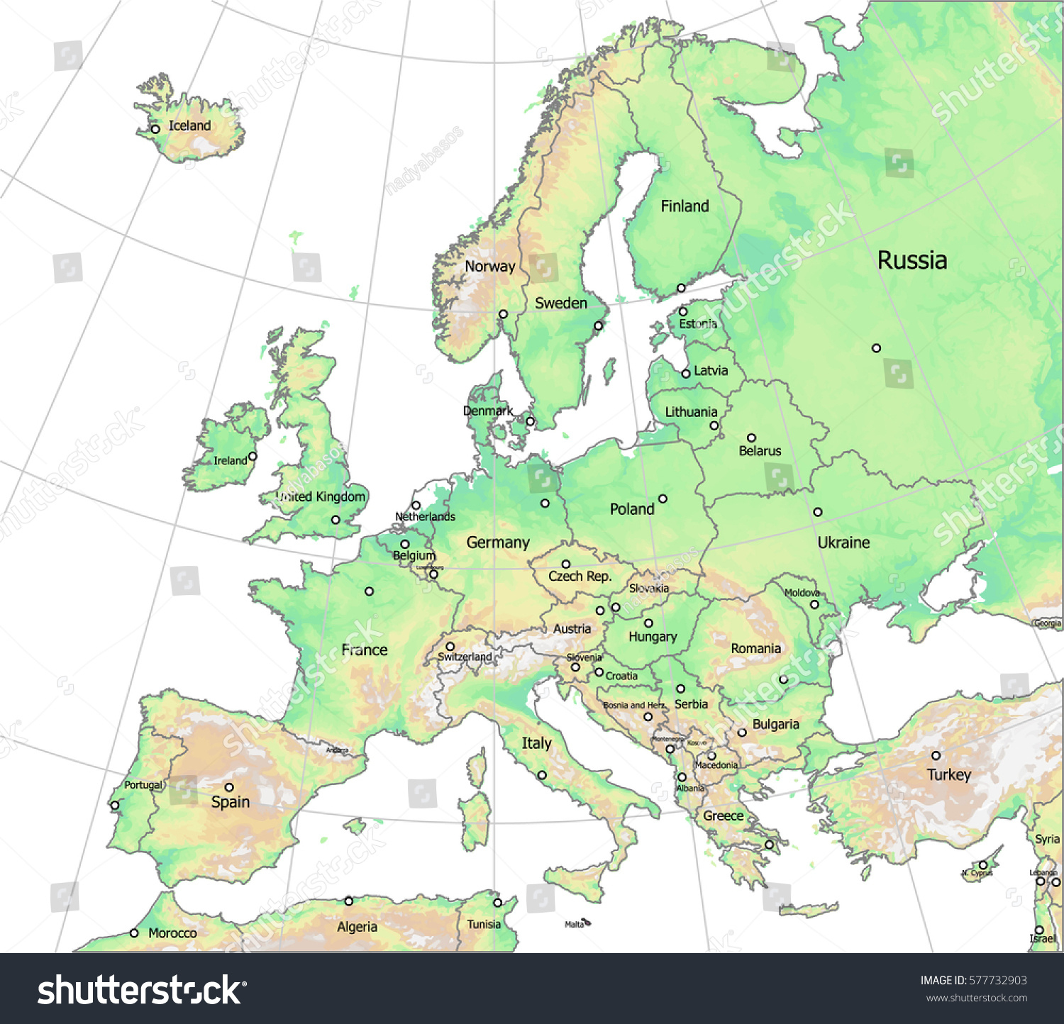 Image Vectorielle De Stock De Carte De L&amp;#039;altitude De L à Carte Europe Pays Capitales 