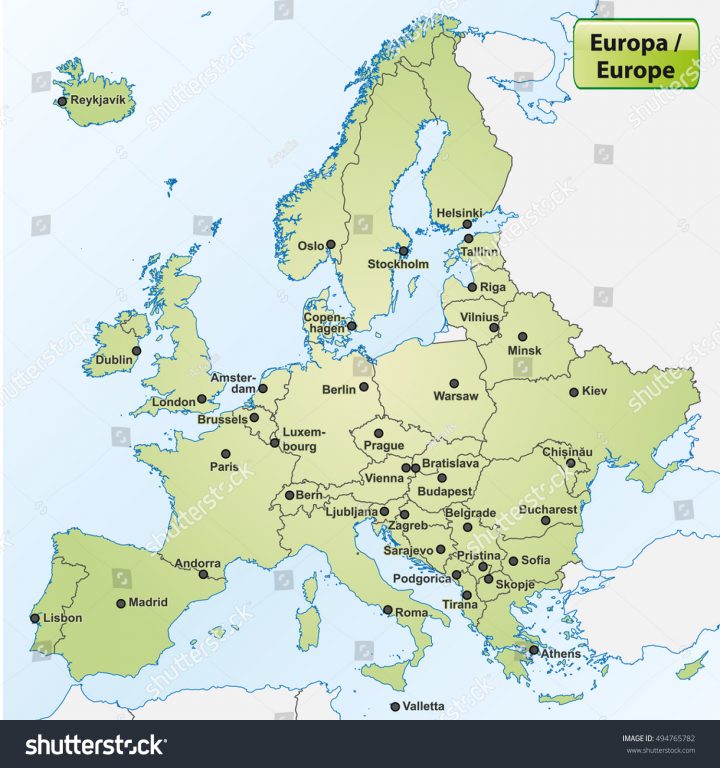 Image Vectorielle De Stock De Carte De L'europe Avec Les à Carte De L Europe Avec Capitale