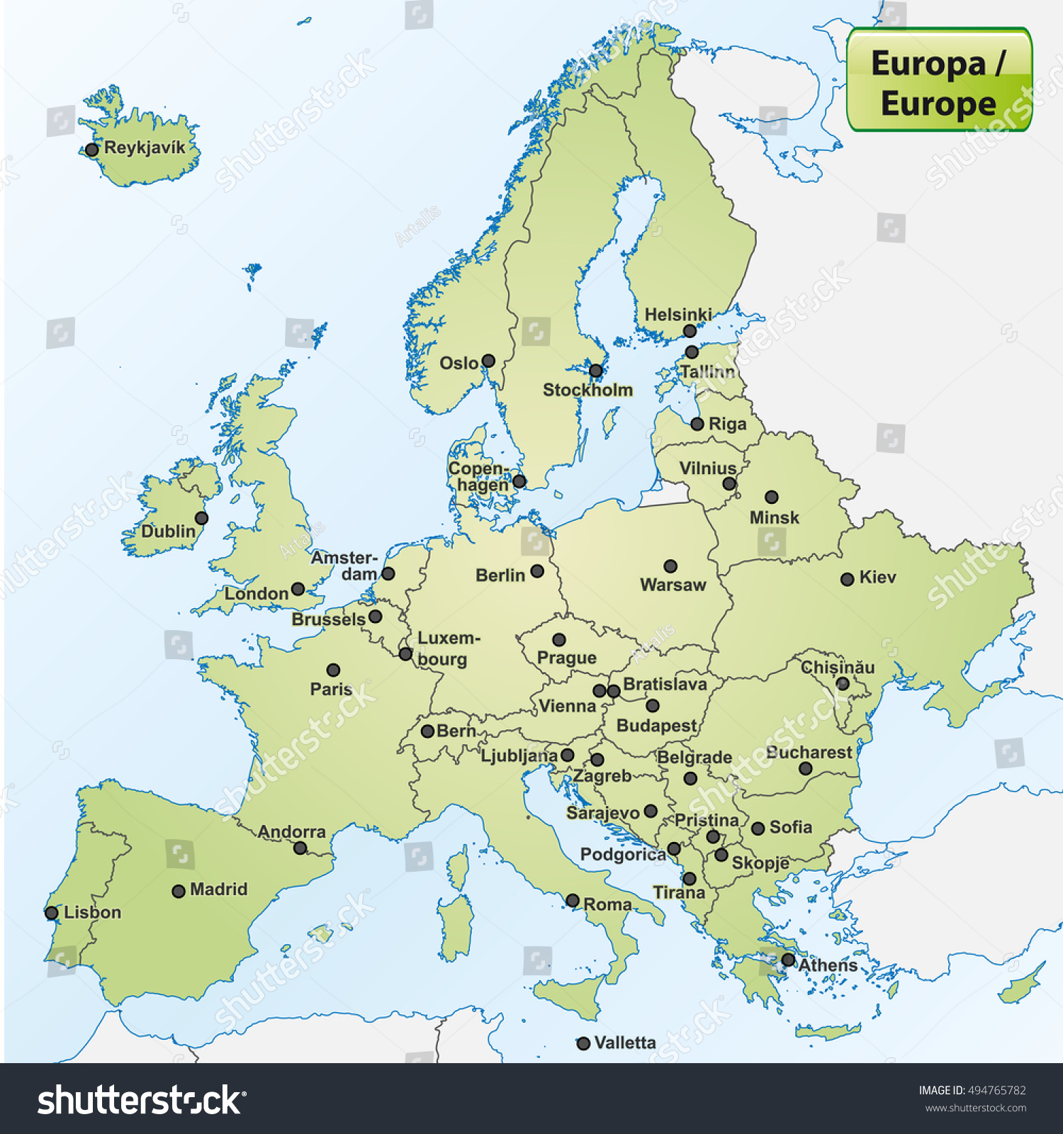 Image Vectorielle De Stock De Carte De L'europe Avec Les avec Carte D Europe Capitale