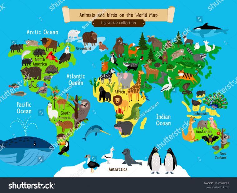 Image Vectorielle De Stock De Carte Du Monde Des Animaux à Carte Europe Enfant