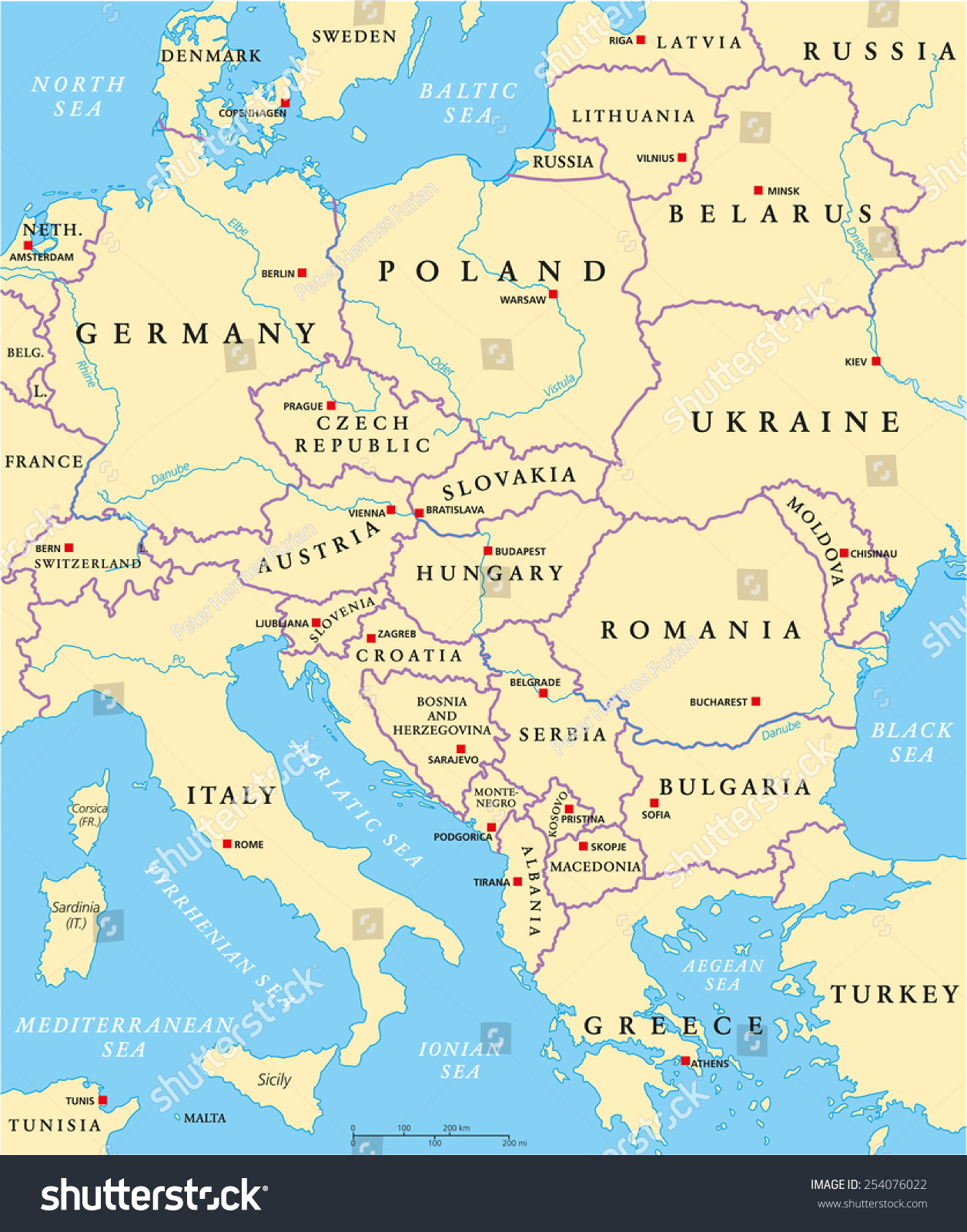 Image Vectorielle De Stock De Carte Politique De L&amp;#039;europe concernant Carte Capitale Europe 