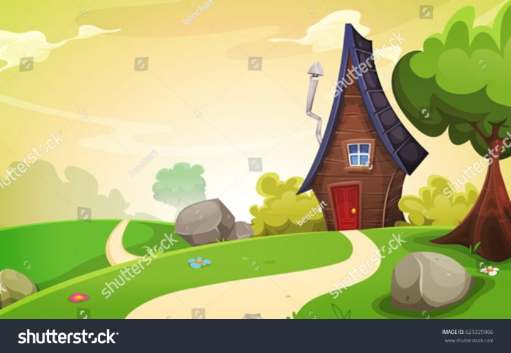 Image Vectorielle De Stock De Maison À L'intérieur Du à Dessin Printemps Paysage