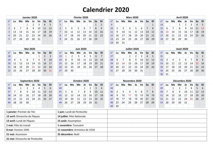 Imprimable Gratuit Jours 2020 Calendrier Vacances [Pdf dedans Calendrier 2019 Avec Jours Fériés Vacances Scolaires À Imprimer