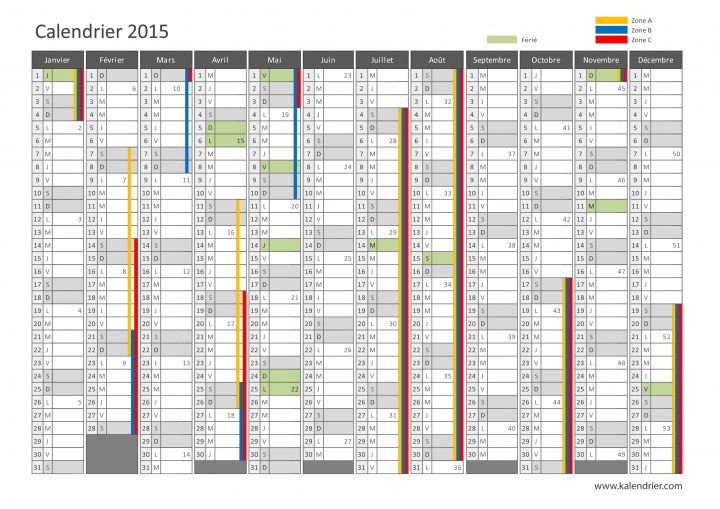 Imprimer Calendrier 2015 Gratuitement – Pdf, Xls Et Jpg concernant Calendrier 2018 Avec Jours Fériés Vacances Scolaires À Imprimer