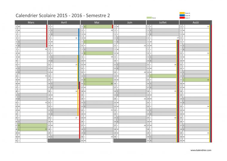 Imprimer Calendrier 2016 Gratuitement – Pdf, Xls Et Jpg avec Calendrier 2Ème Semestre 2018