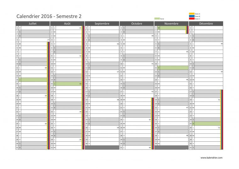 Imprimer Calendrier 2016 Gratuitement – Pdf, Xls Et Jpg serapportantà Calendrier 2Ème Semestre 2018