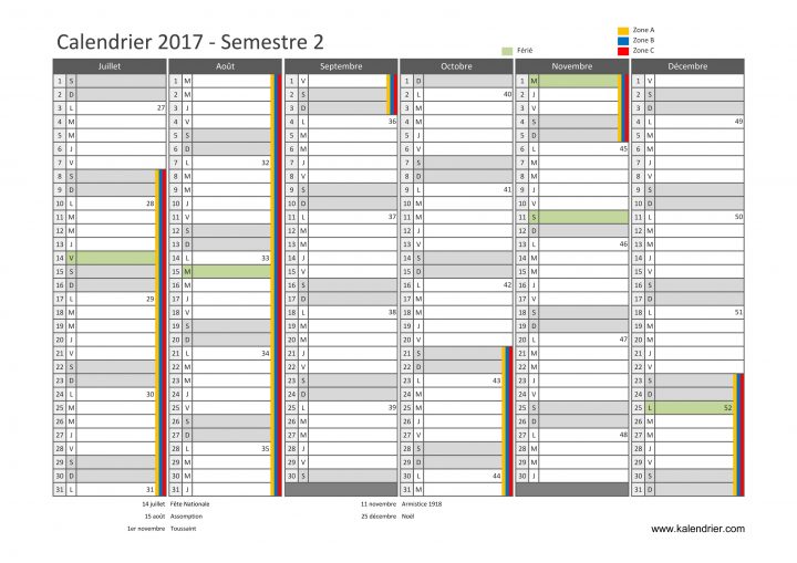 Imprimer Calendrier 2017 Gratuitement – Pdf, Xls Et Jpg avec Calendrier 2018 Avec Jours Fériés Vacances Scolaires À Imprimer