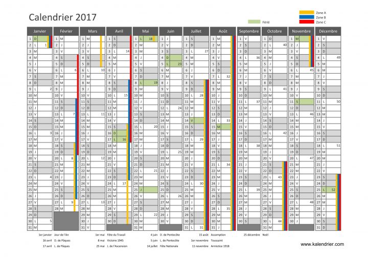 Imprimer Calendrier 2017 Gratuitement – Pdf, Xls Et Jpg concernant Calendrier 2018 Avec Jours Fériés Vacances Scolaires À Imprimer