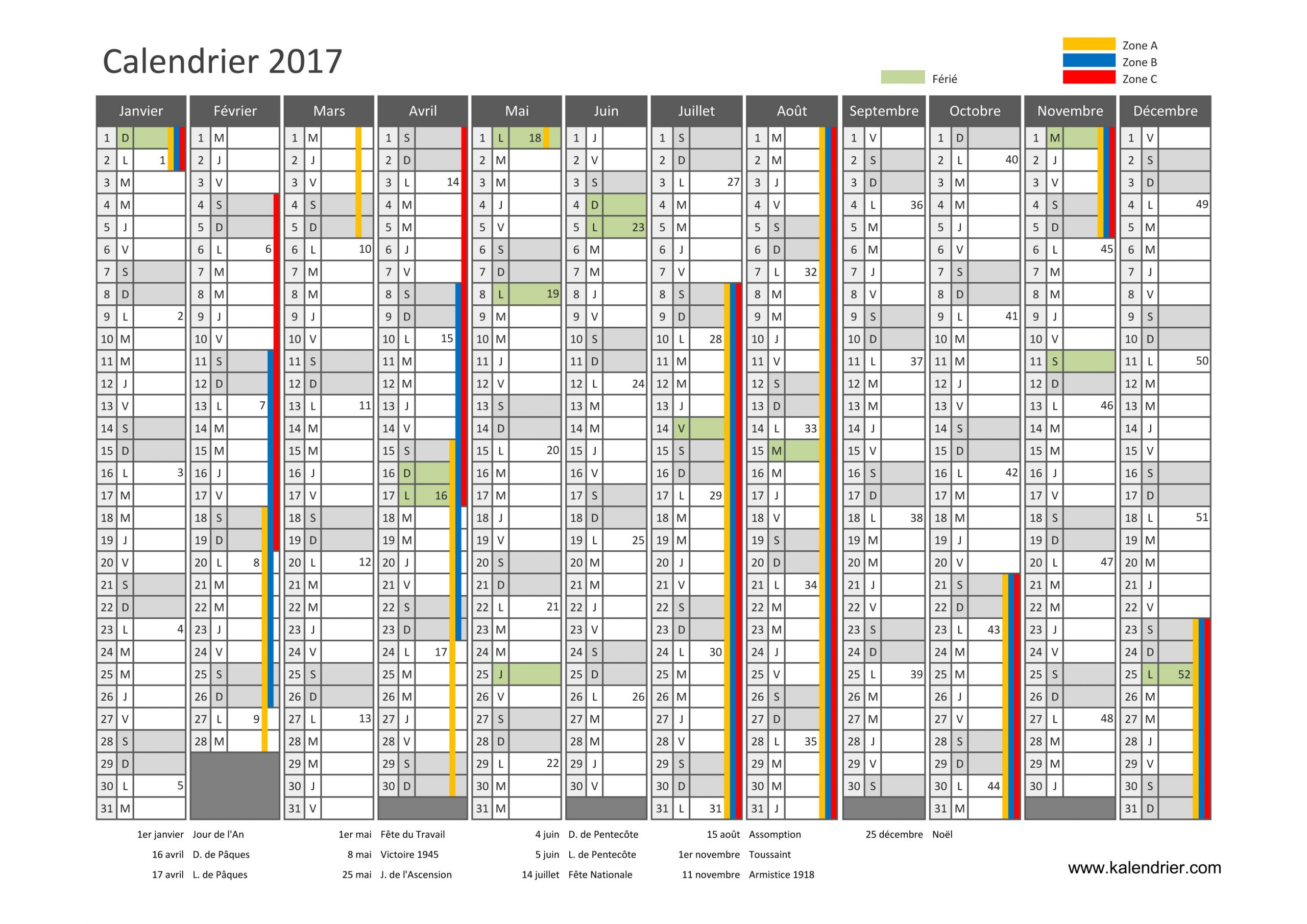 Imprimer Calendrier 2017 Gratuitement - Pdf, Xls Et Jpg concernant Calendrier 2019 Avec Jours Fériés Vacances Scolaires À Imprimer