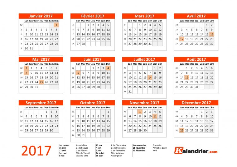 Imprimer Calendrier 2017 Gratuitement – Pdf, Xls Et Jpg dedans Calendrier 2017 Imprimable