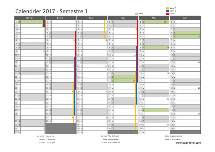 Imprimer Calendrier 2017 Gratuitement – Pdf, Xls Et Jpg destiné Calendrier 2018 Avec Jours Fériés Vacances Scolaires À Imprimer