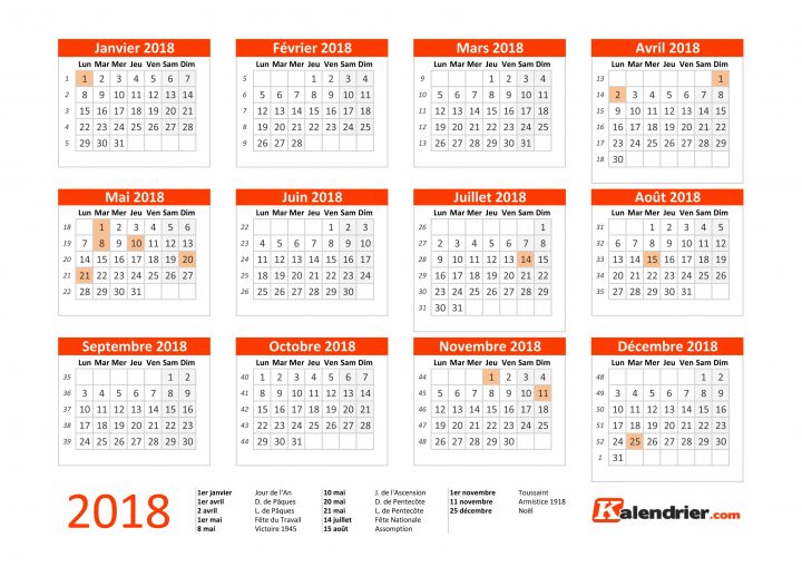 Imprimer Calendrier 2018 Gratuitement – Pdf, Xls Et Jpg avec Calendrier 2018 Imprimable Gratuit