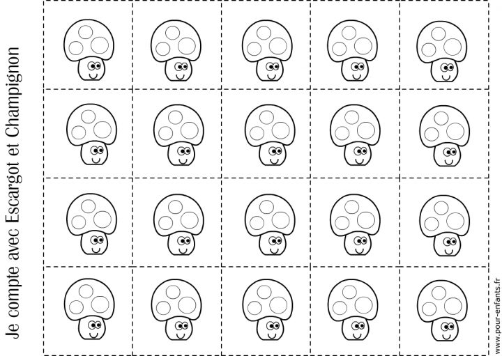 Imprimer Fiche Pour Compter Maternelle 20 Champignons Coloriage concernant Activités Maternelle À Imprimer