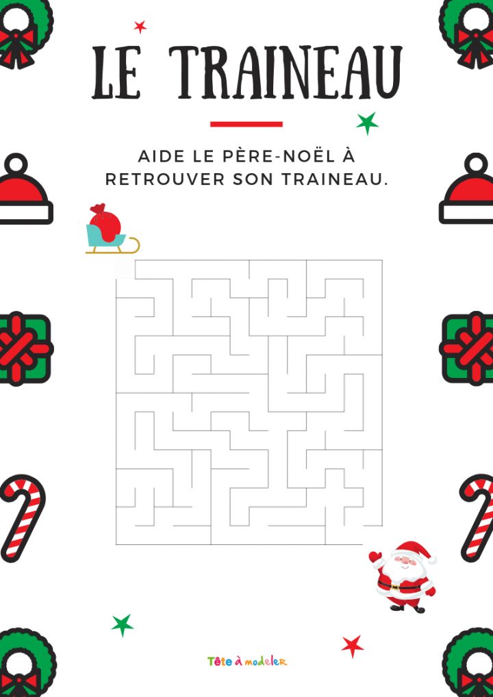 Imprimer Le Labyrinthe Le Père Noël Et Son Traîneau – Noel concernant Trouver Les Erreurs À Imprimer