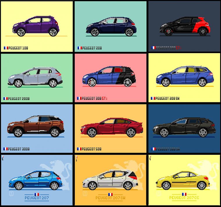 Insolite : Les Modèles Peugeot Déclinés En Pixel Art dedans Voiture Pixel Art