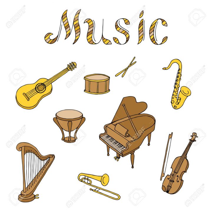 Instrument De Musique Jeu Graphique Brun Art Couleur Jaune Beige  Illustration Isolé concernant Jeu Des Instruments De Musique