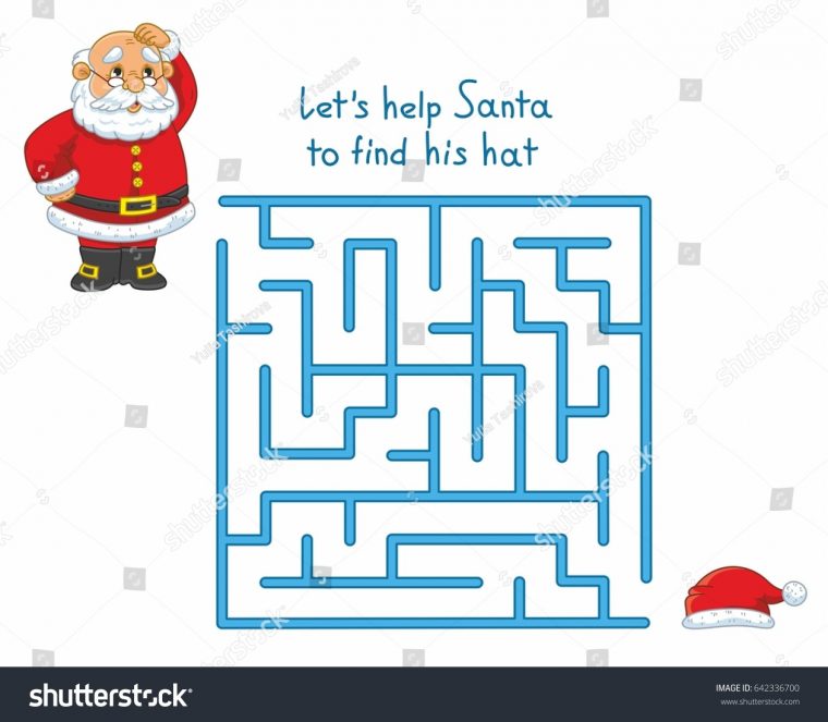 Interesting Maze Kids Funny Santa Game Stok Vektör (Telifsiz dedans Rebus Noel