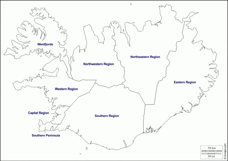 Islande Carte Géographique Gratuite, Carte Géographique intérieur Carte Des Régions Vierge