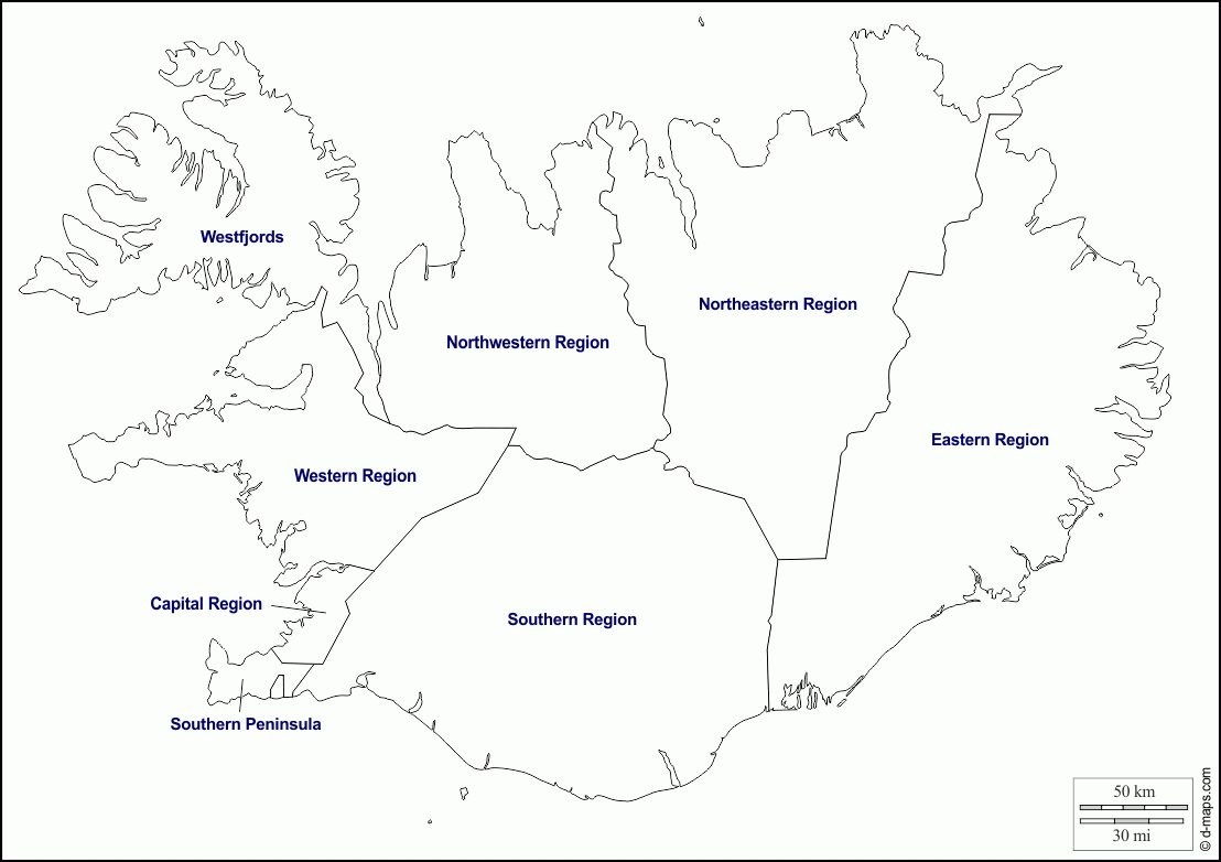 Islande Carte Géographique Gratuite, Carte Géographique intérieur Carte Des Régions Vierge 