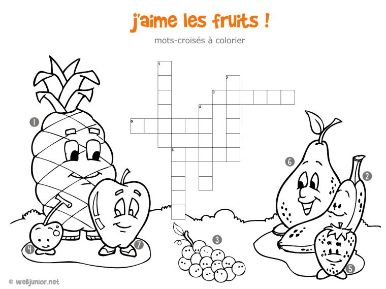 J'aime Les Fruits : Mots-Croisés Enfant, À Imprimer Et Colorier dedans Mots Croisés Enfants À Imprimer