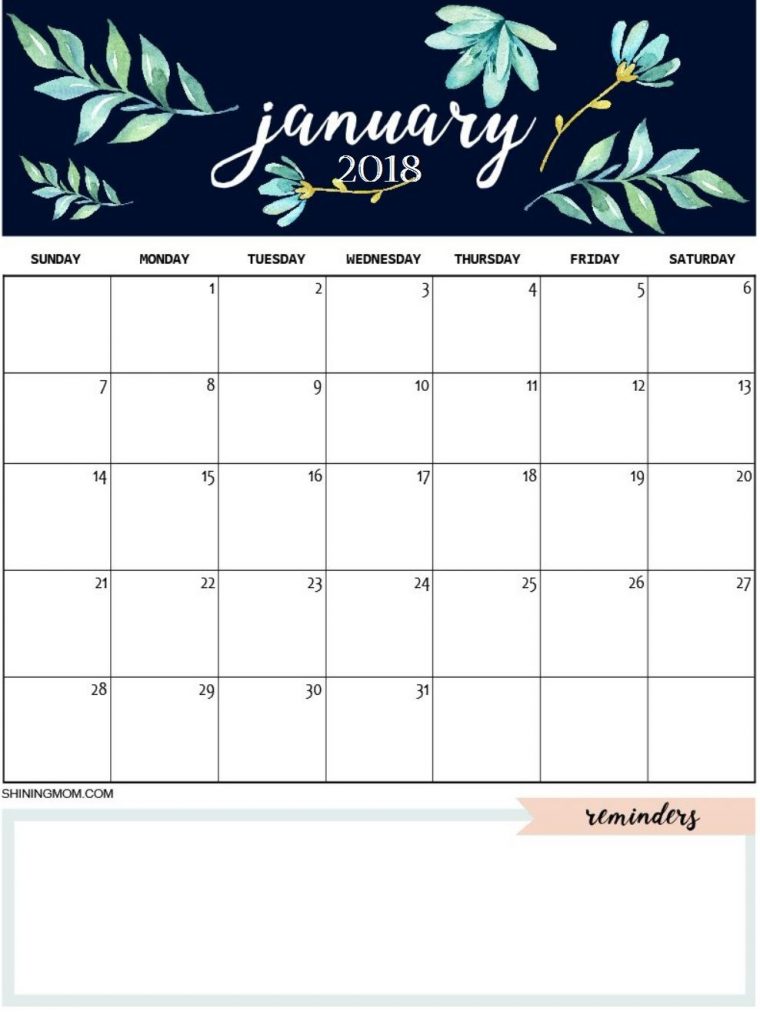 January-2018-Cute-Calendar 988×1,315 Pixels | January tout Planning Annuel 2018