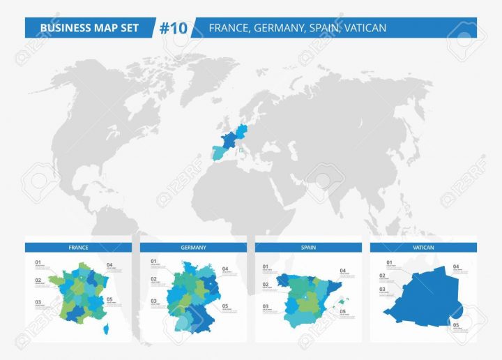 Jeu De Cartes Détaillées Modifiables De La France, L'allemagne, L'espagne,  Le Vatican Et Les Comtés Silhouettes Sur La Carte Du Monde encequiconcerne Jeu Carte De France