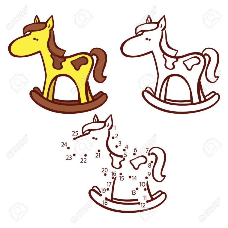 Jeu De Chevaux. Illustration Vectorielle De Point À Point Puzzle Et  Coloriage Avec Cheval De Dessin Animé Heureux Pour Les Enfants destiné Jeux De Coloriage De Cheval