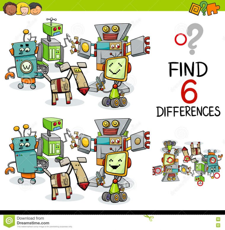 Jeu De Différence Avec Des Robots Illustration De Vecteur dedans Trouver La Différence