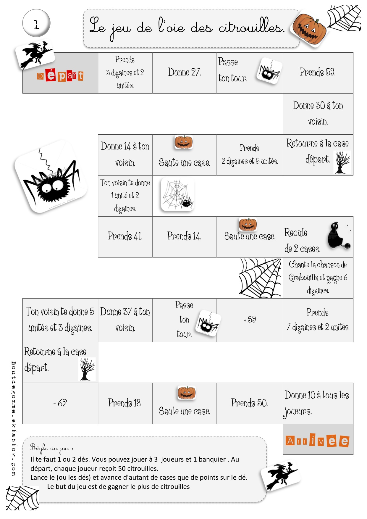 Jeu De L&amp;#039;oie Des Citrouilles : Maths | Bout De Gomme dedans Jeu En Anglais À Imprimer 