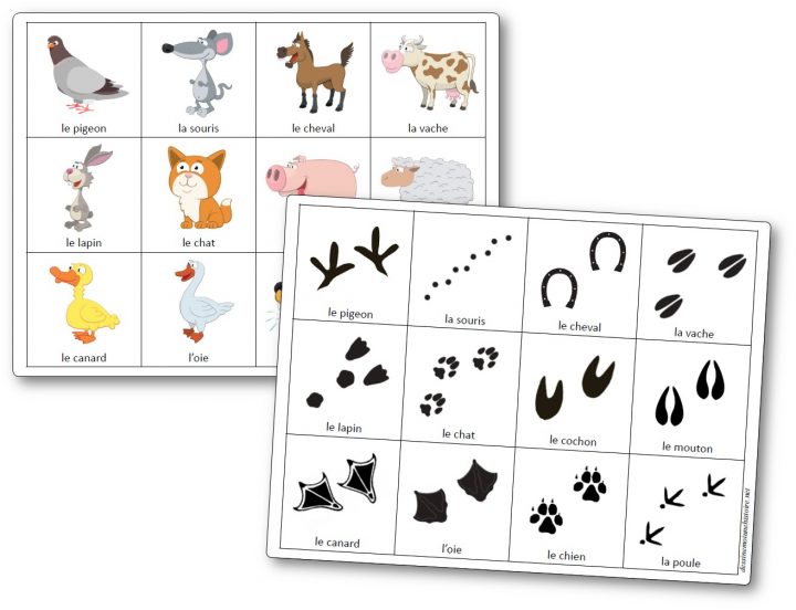 Jeu De Mémoire Des Empreintes D'animaux De La Ferme – Jeu avec Apprendre Le Nom Des Animaux