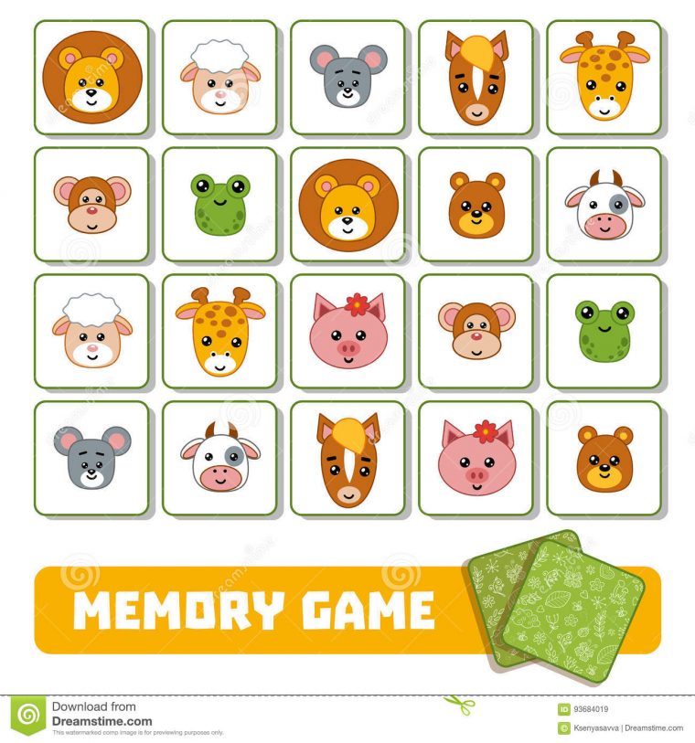 Jeu De Mémoire Pour Les Enfants, Cartes Avec Des Animaux à Jeux Memoire Enfant