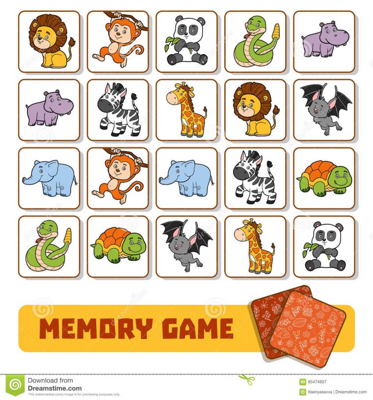 Jeu De Mémoire Pour Les Enfants, Cartes Avec Des Animaux De avec Jeux De Memory Pour Enfants