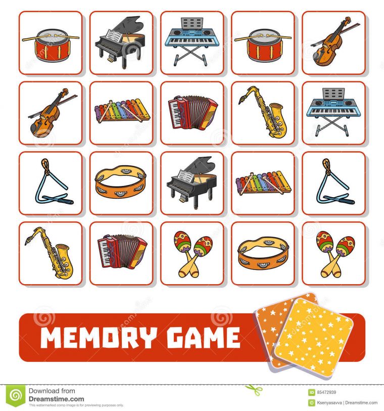 Jeu De Mémoire Pour Les Enfants, Cartes Avec Des Instruments à Jeu D Instruments