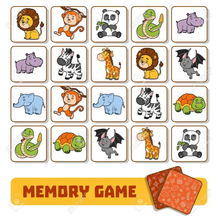 Jeu De Mémoire Pour Les Enfants D'âge Préscolaire, Des Cartes Vectorielles  Avec Des Animaux De Zoo destiné Jeux De Memoire Pour Enfant